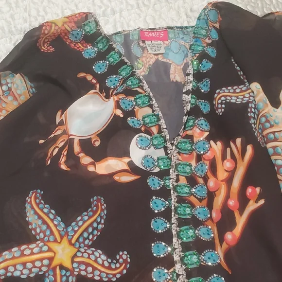 RANEES STARFISH RUFFLE DUSTER IN BLACK; One Size Fits Most,Size:Os P - Picture 8 of 12